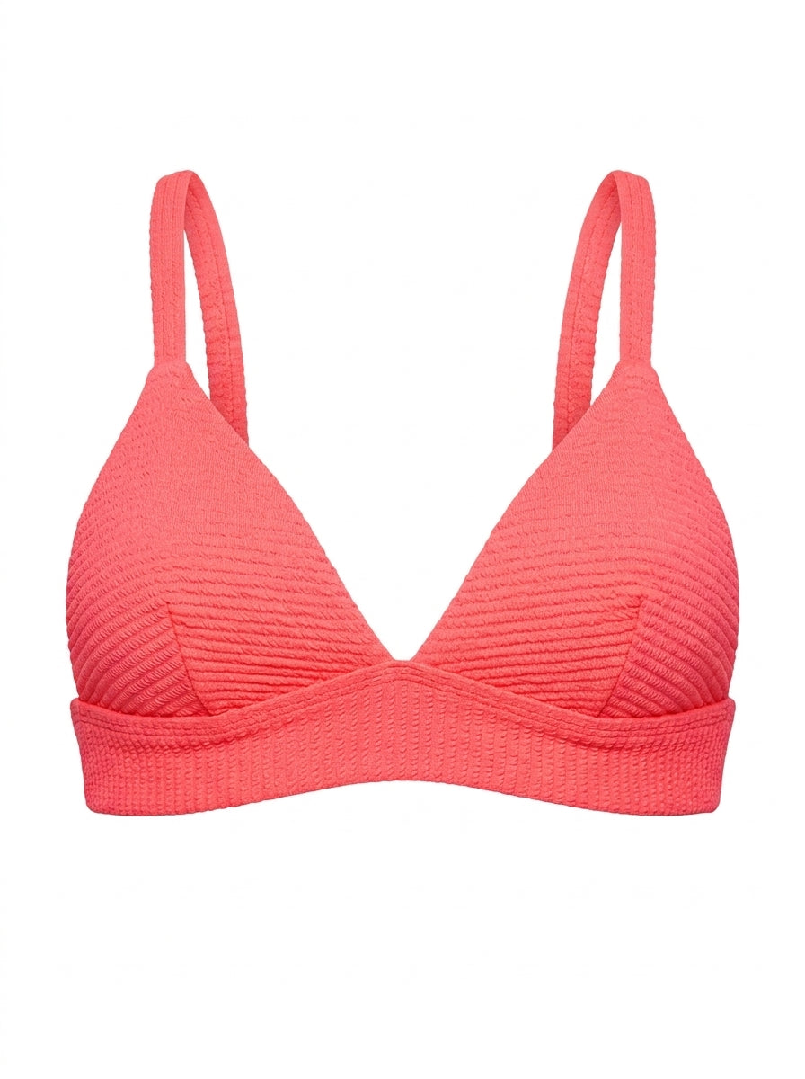 Top Biquíni Praieira Canelado Rosa Neon