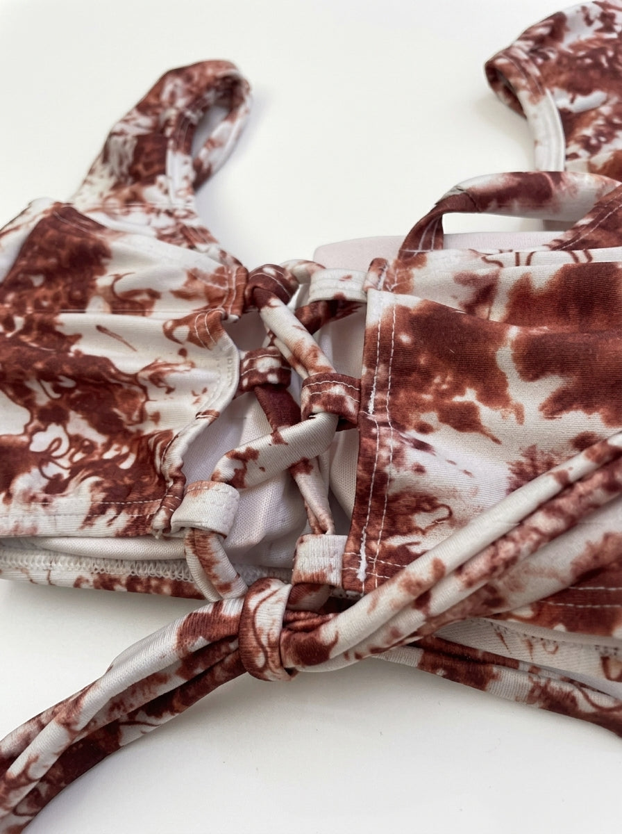 Top Biquíni Ciganinha Babados Tie Dye Terra