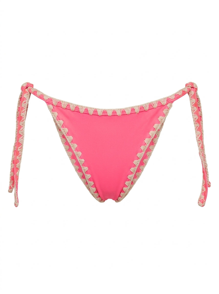 Calcinha De Biquíni Boho Beach De Amarrar Rosa Neon