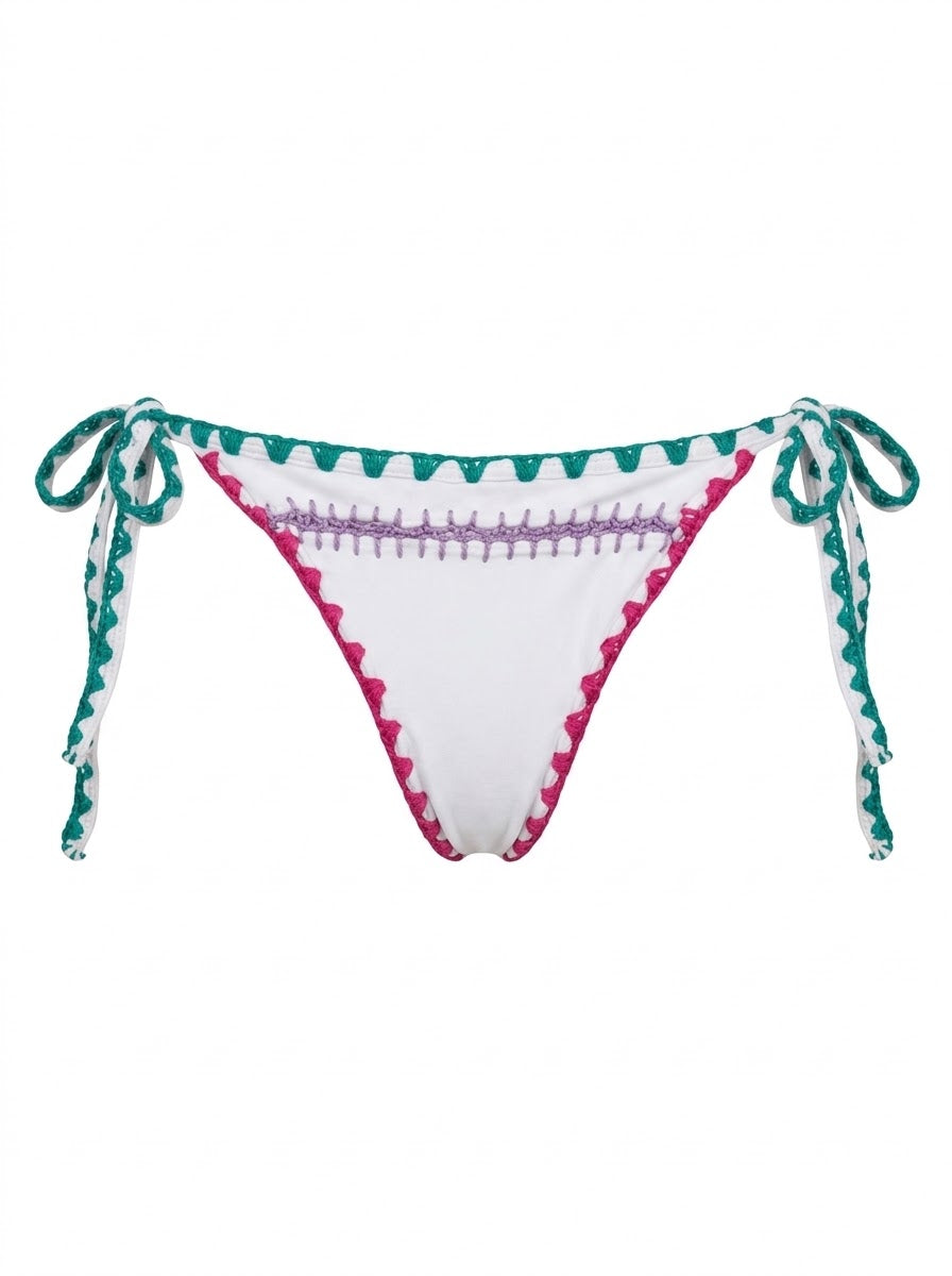 Calcinha De Biquíni Boho Beach De Amarrar Branco Com Colorido