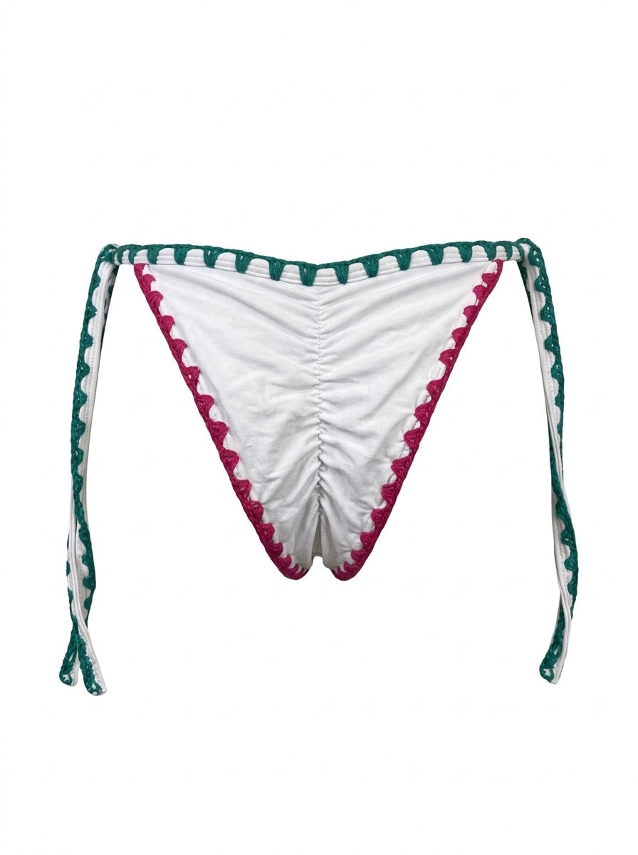 Calcinha De Biquíni Boho Beach De Amarrar Branco Com Colorido