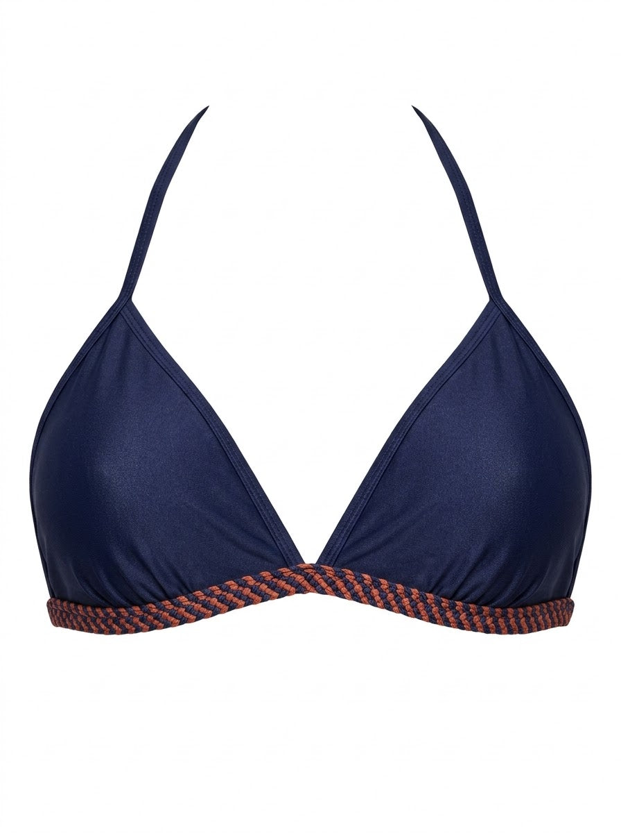 Top Biquíni Plus Size Triângulo Trancinha Marinho Com Areia