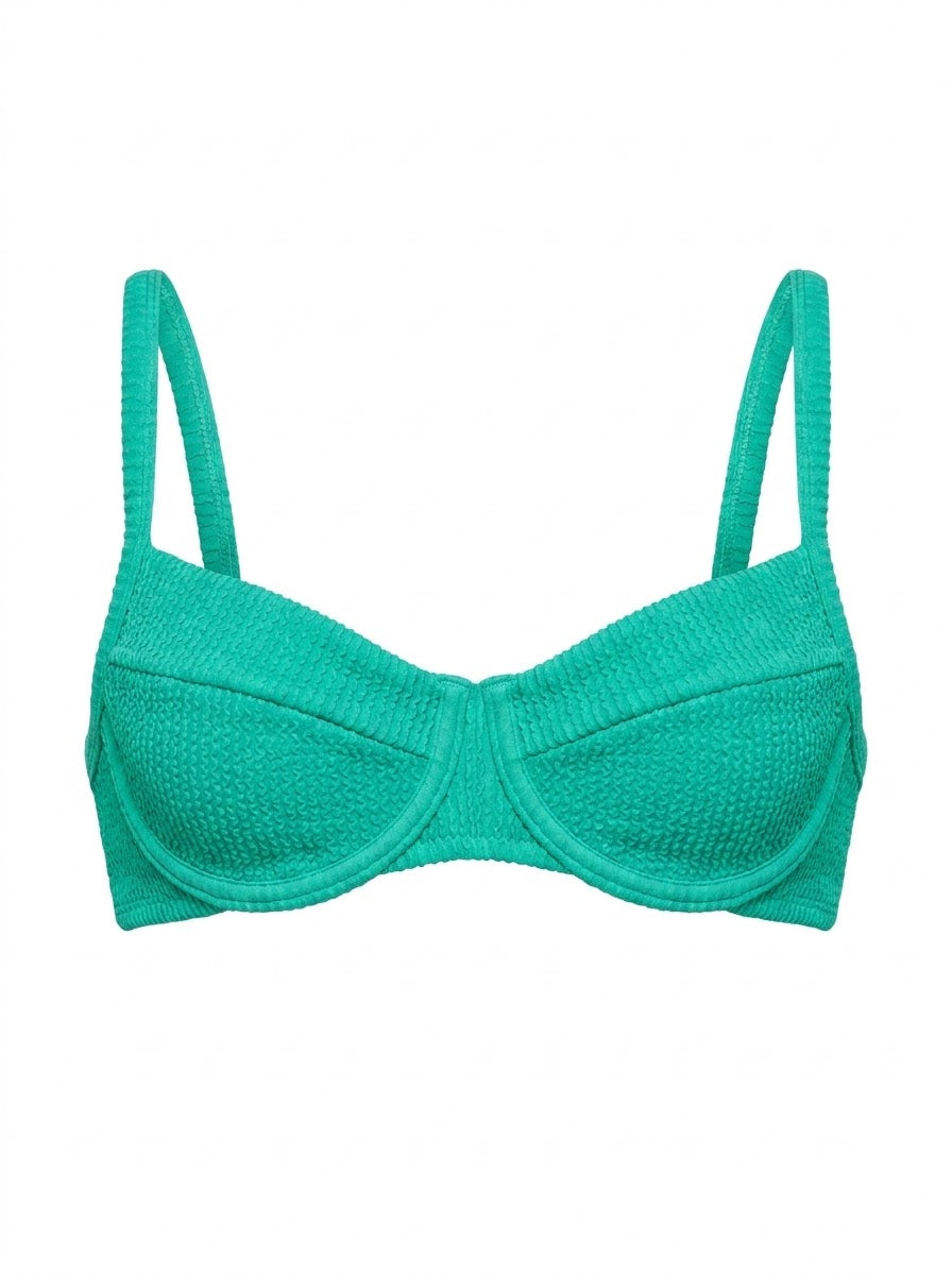 Top Biquíni Plus Size Meia Taça Sem Bojo Verde Água Texturizado