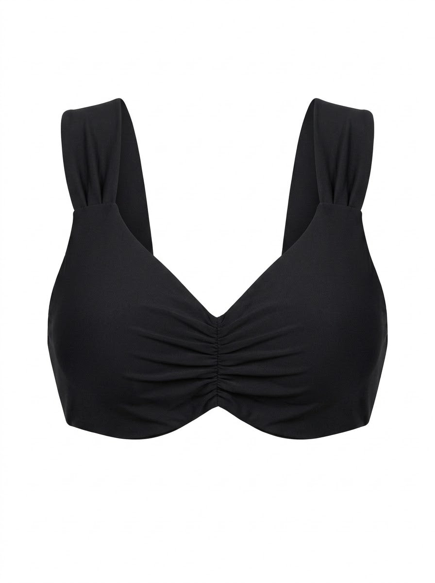 Top Biquíni Plus Size Cropped Franzido Preto