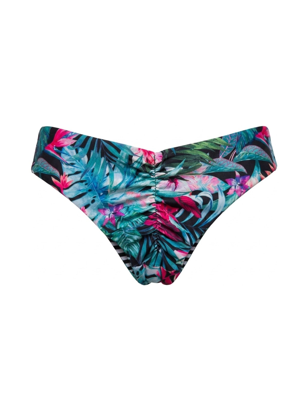 Calcinha De Biquíni Levanta Bumbum Dupla Face Floral Com Listrado