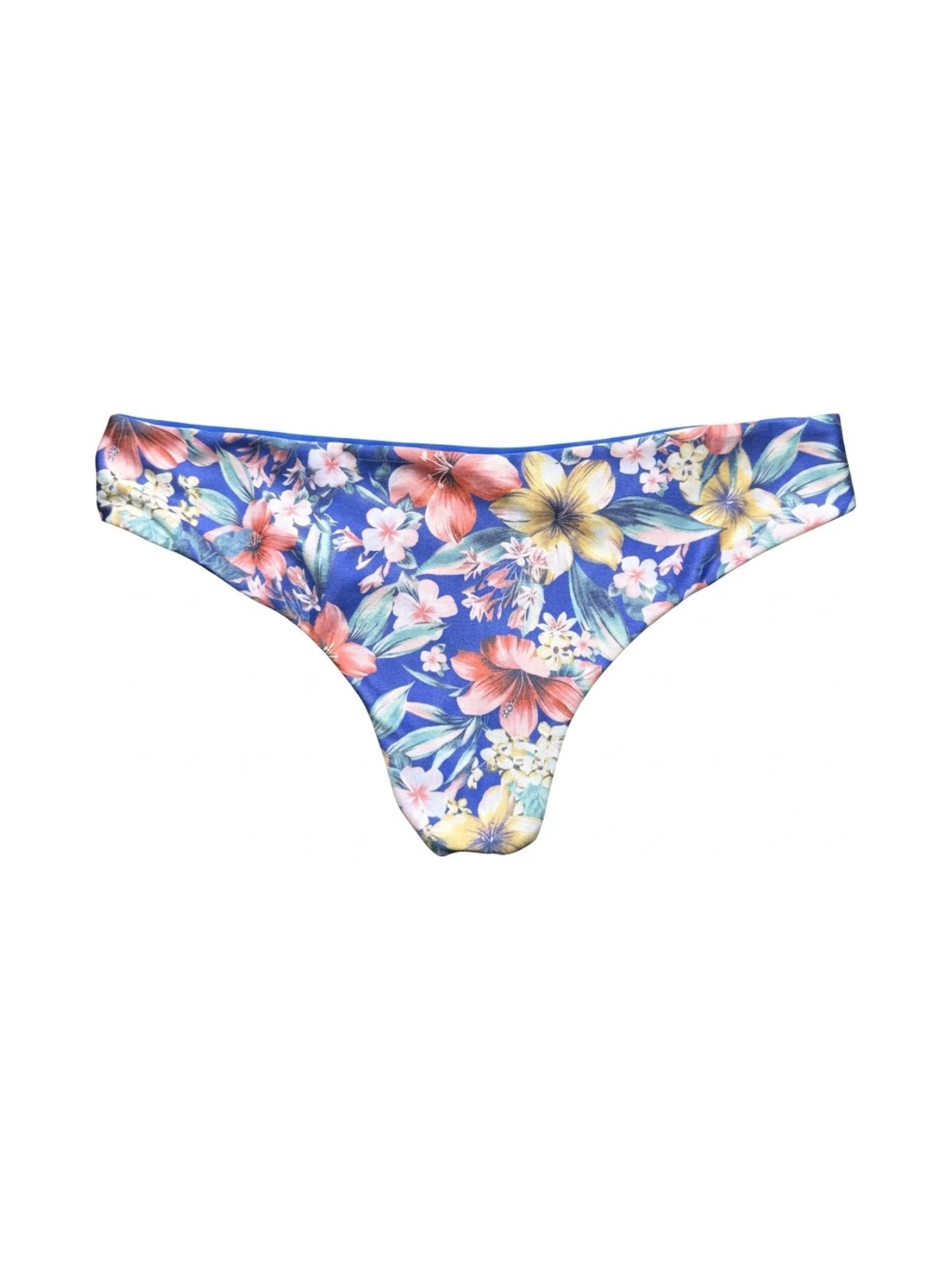 Calcinha De Biquíni Levanta Bumbum Dupla Face Fechada Floral Azul Com Azul