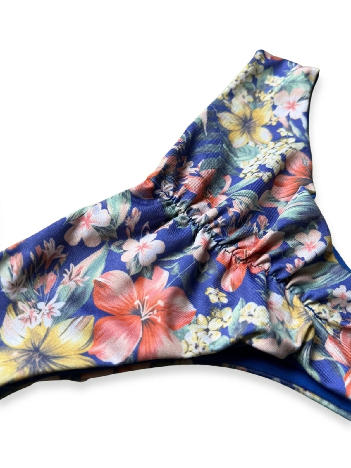 Calcinha De Biquíni Levanta Bumbum Dupla Face Fechada Floral Azul Com Azul