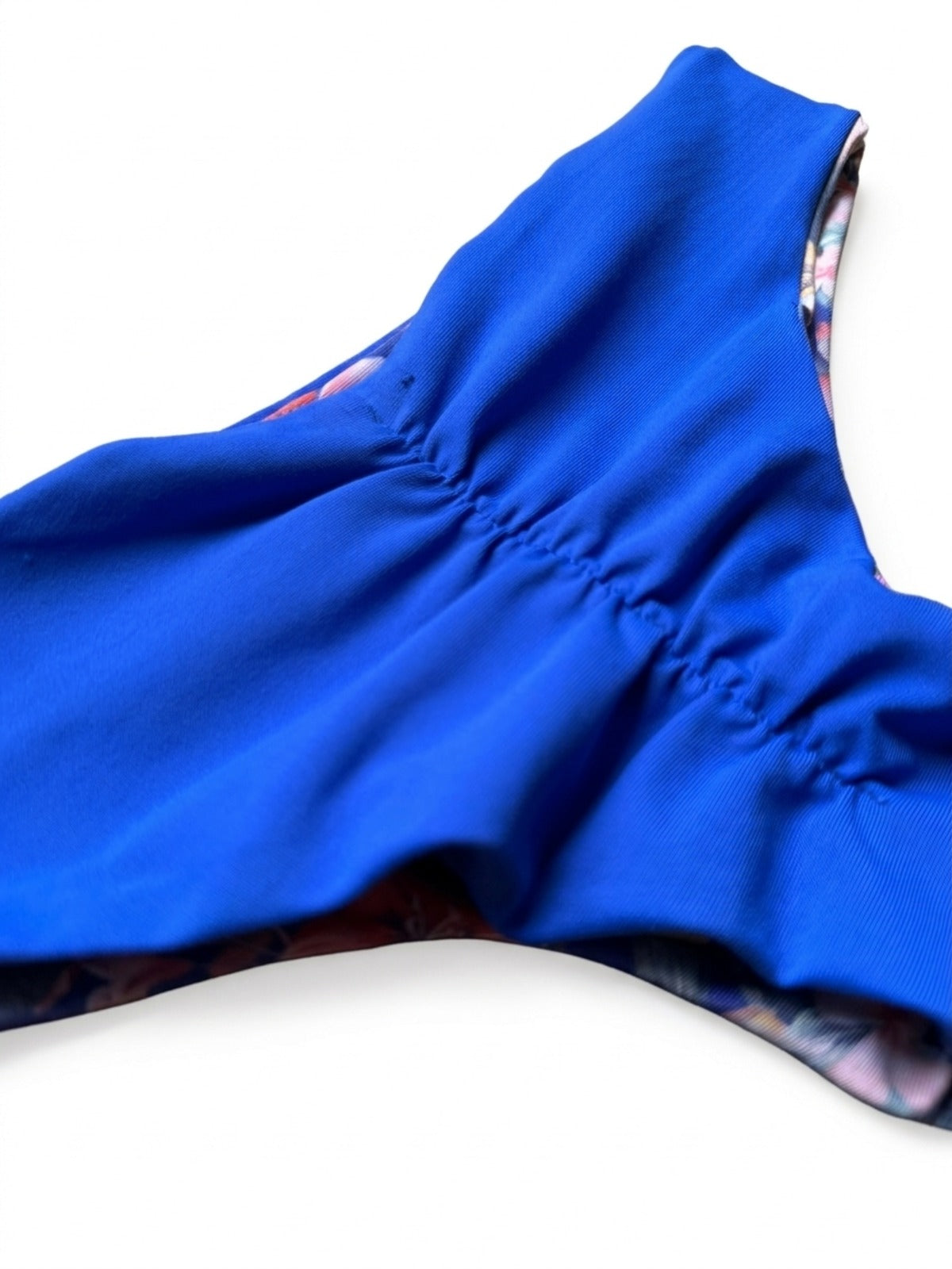Calcinha De Biquíni Levanta Bumbum Dupla Face Fechada Floral Azul Com Azul