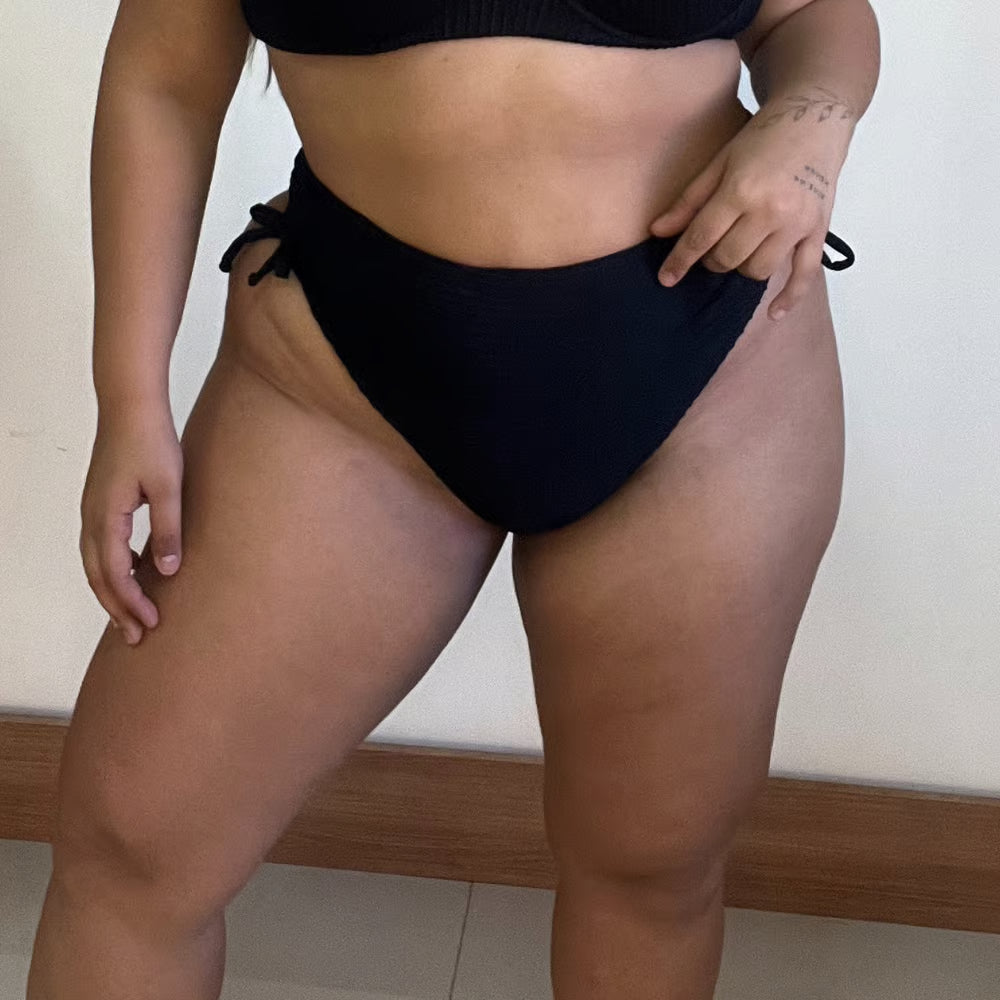 Calcinha De Biquíni Plus Size Tangão Tiras Texturizado Preto