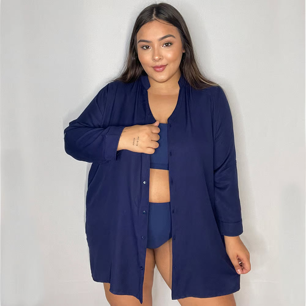 Chemise Azul Marinho Plus Size