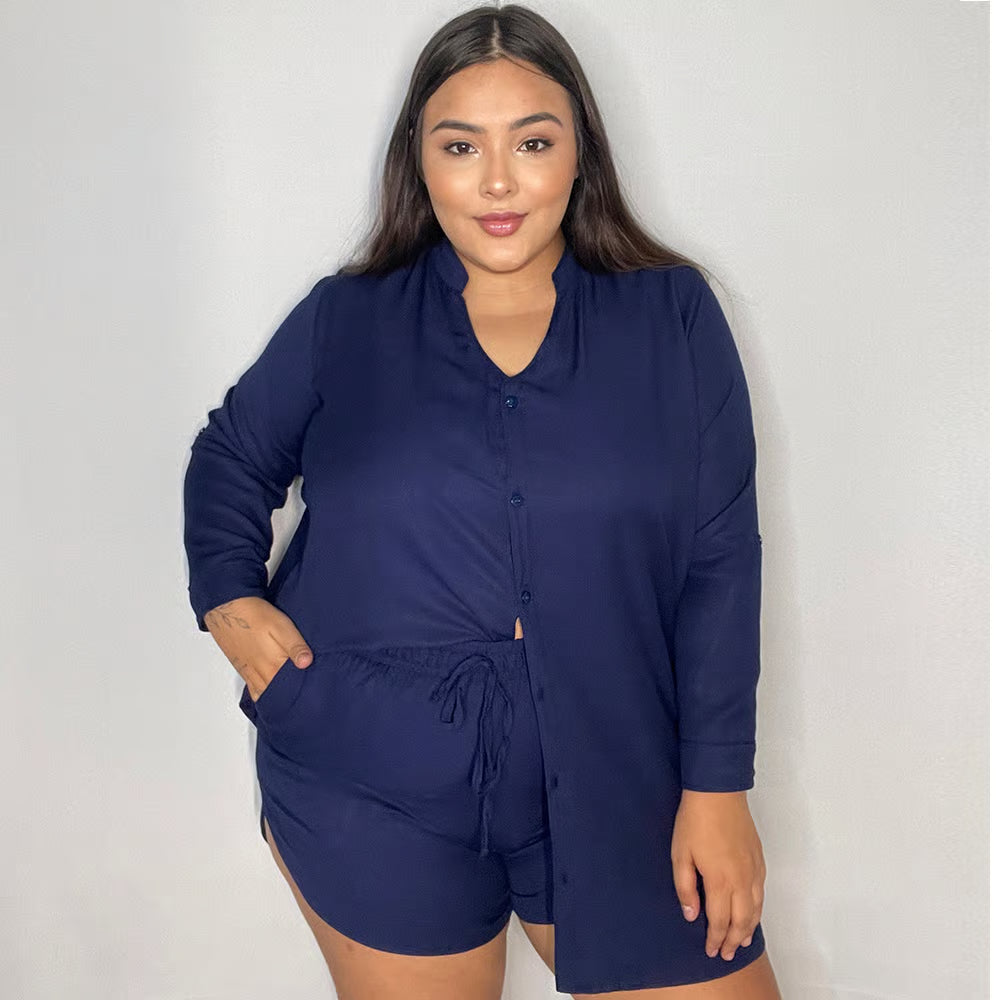 Chemise Azul Marinho Plus Size