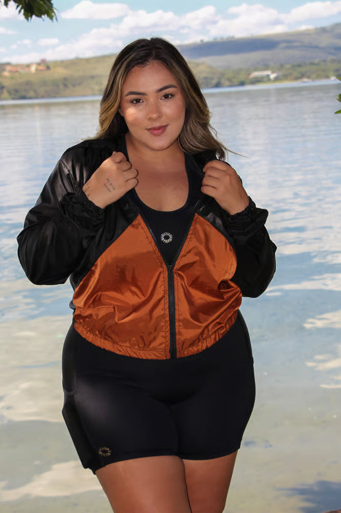 Corta Vento Fitness Plus SIze Preto/Marrom