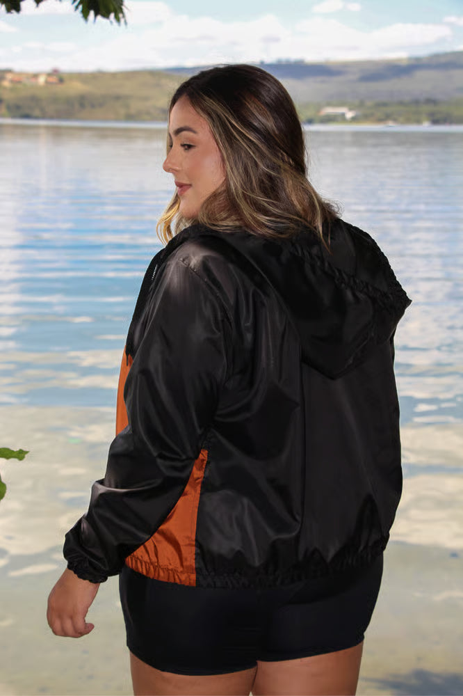 Corta Vento Fitness Plus SIze Preto/Marrom