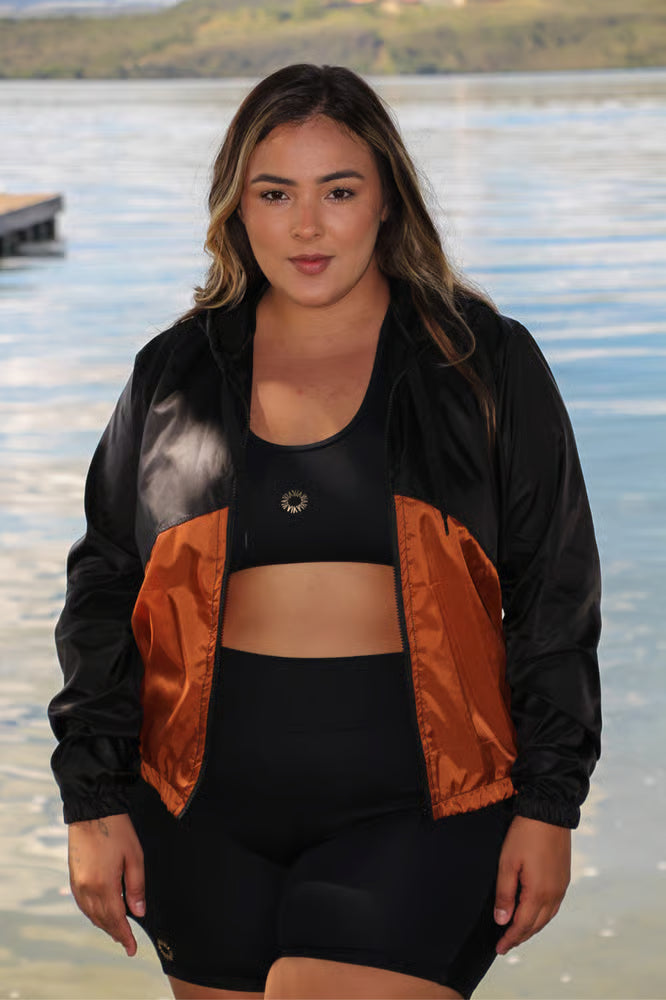 Corta Vento Fitness Plus SIze Preto/Marrom
