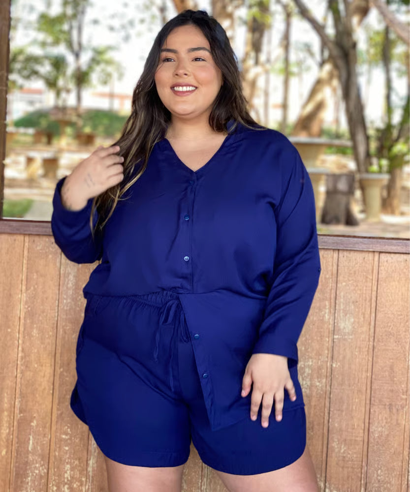 Chemise Azul Marinho Plus Size