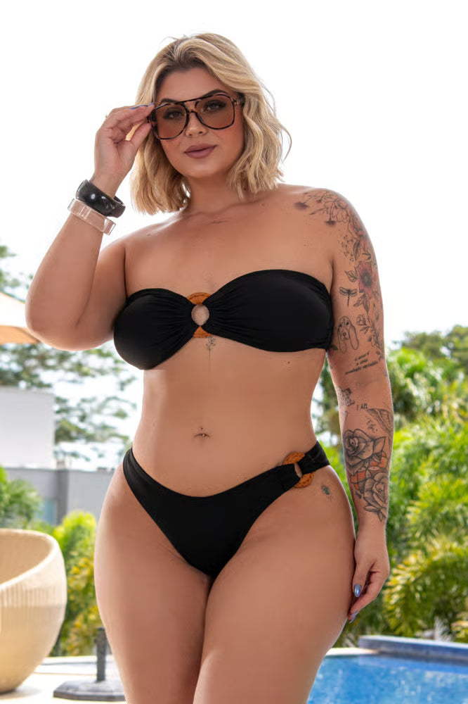 Biquini Tomara Que Caia Argola Preto/Marrom