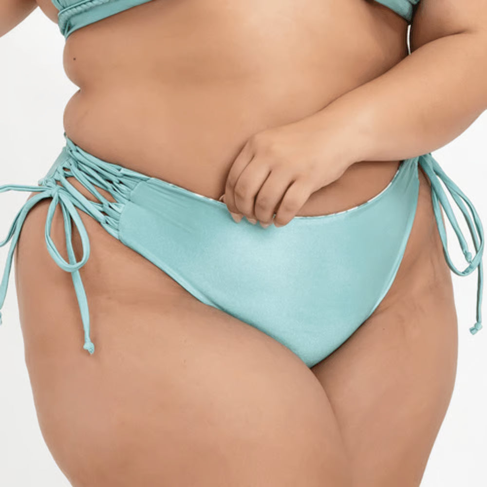 Calcinha Biquíni Dupla Face Tiras Laterais Plus Size Abacaxi/ Verde Claro