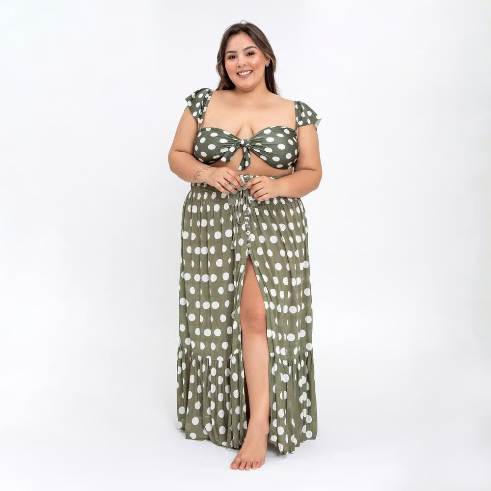 Saia Maya Plus Size Poá Militar