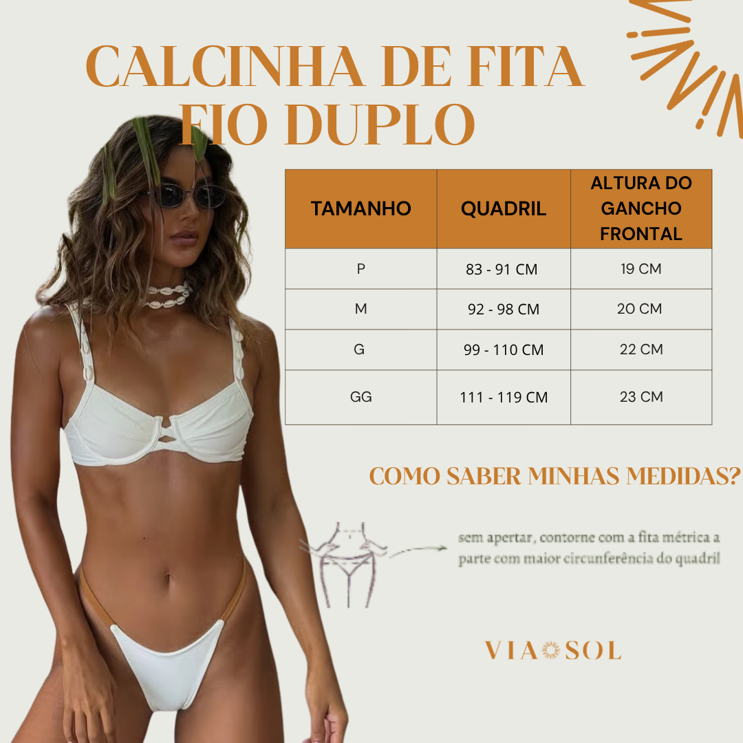 Calcinha De Biquíni Fita Fio Duplo Preto/Marrom