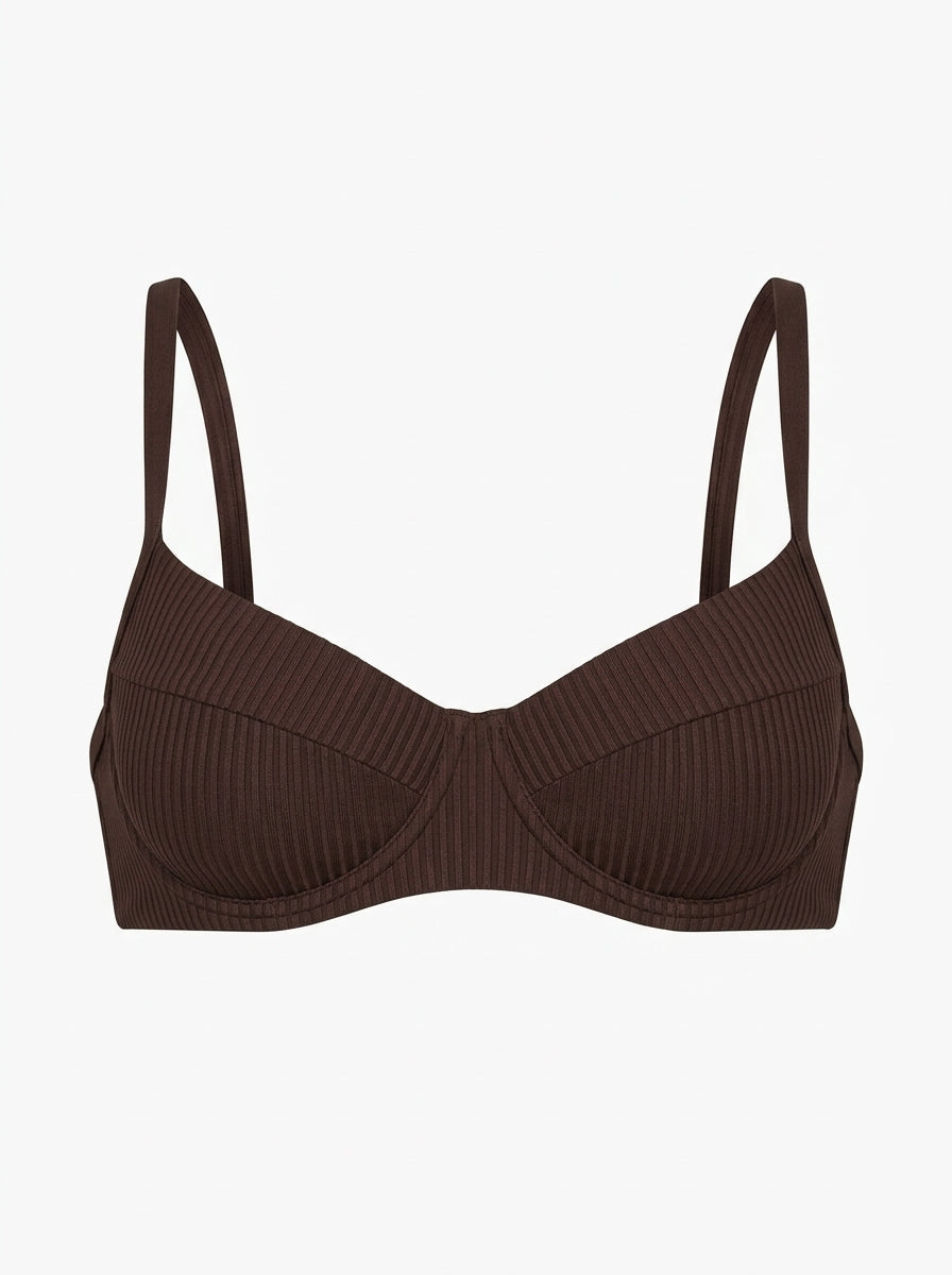 Top Biquíni Plus Size Meia-Taça Cacau Texturizado
